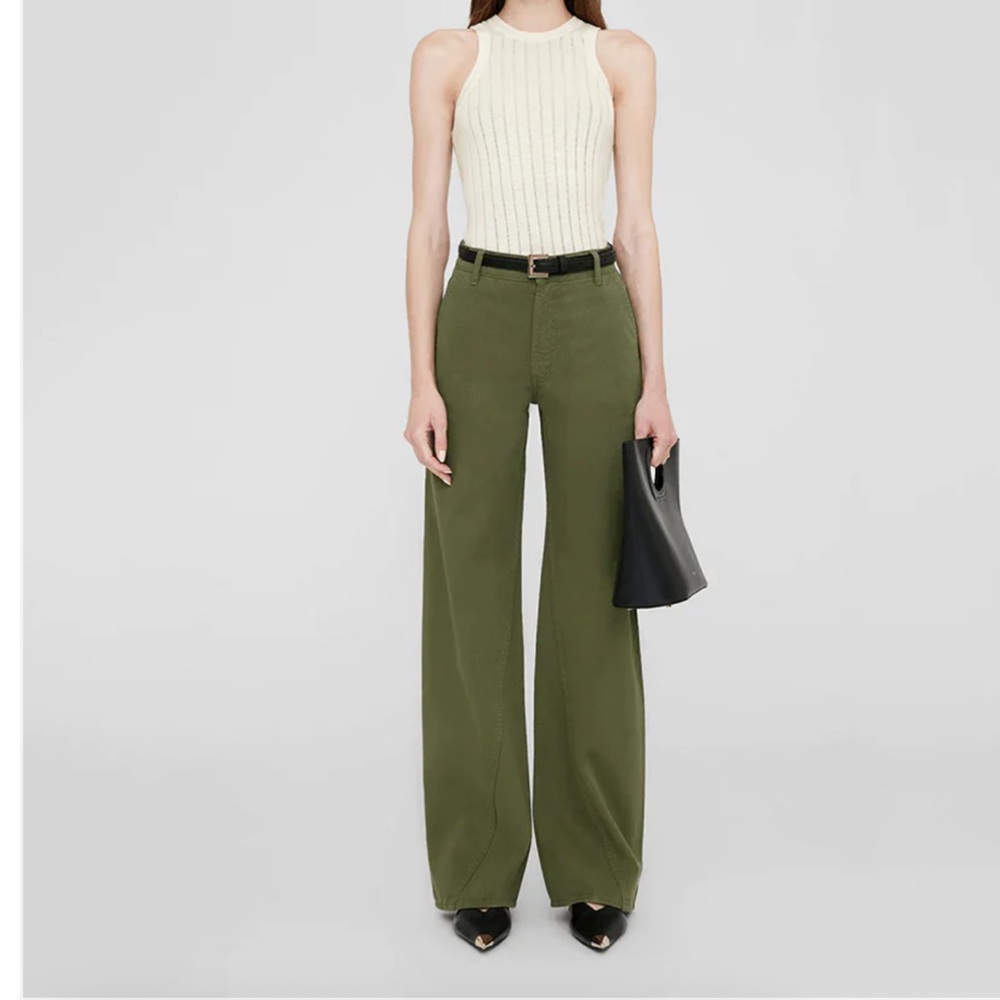 Anine Bing Olive Green High-Rise Wide Leg Trousers